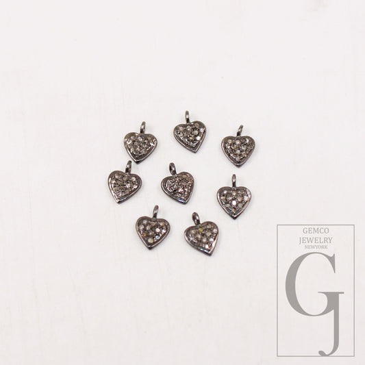 1pc mini Heart pendant love charm Rosecut pave diamond pendant 925 sterling silver handmade finish diamond charms pendant jewelry supplies