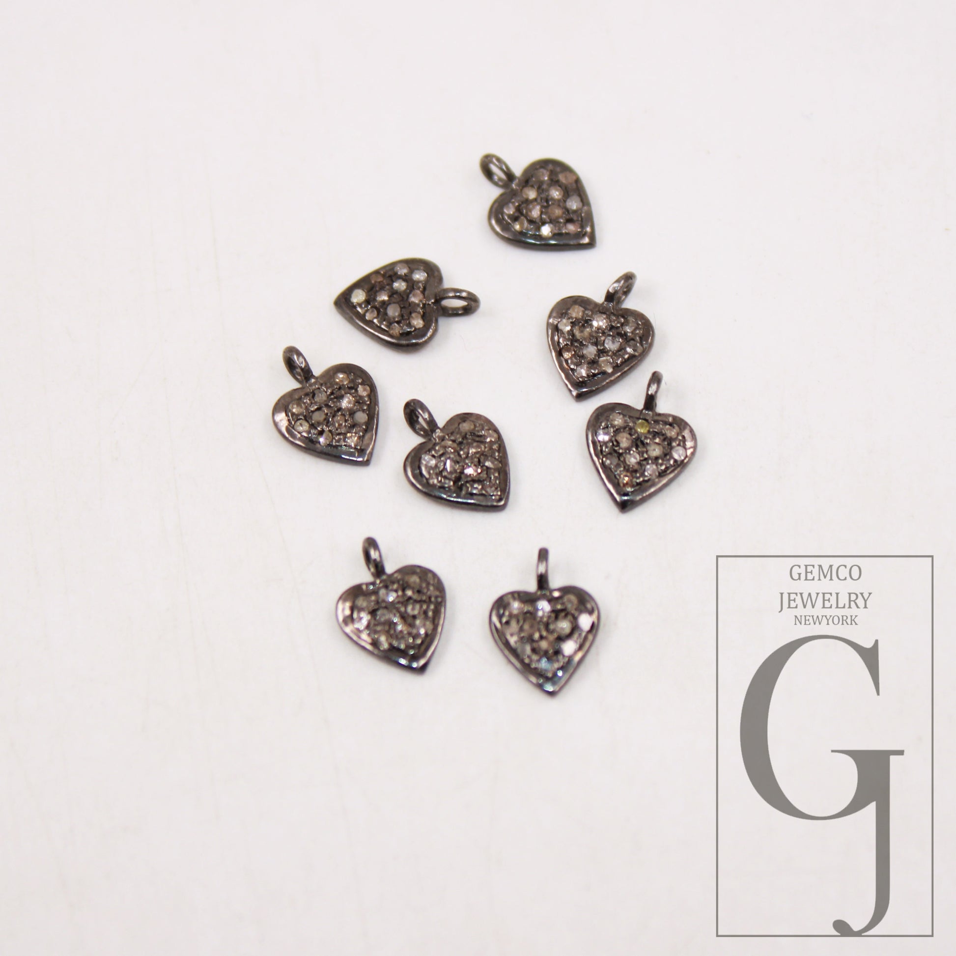 1pc mini Heart pendant love charm Rosecut pave diamond pendant 925 sterling silver handmade finish diamond charms pendant jewelry supplies