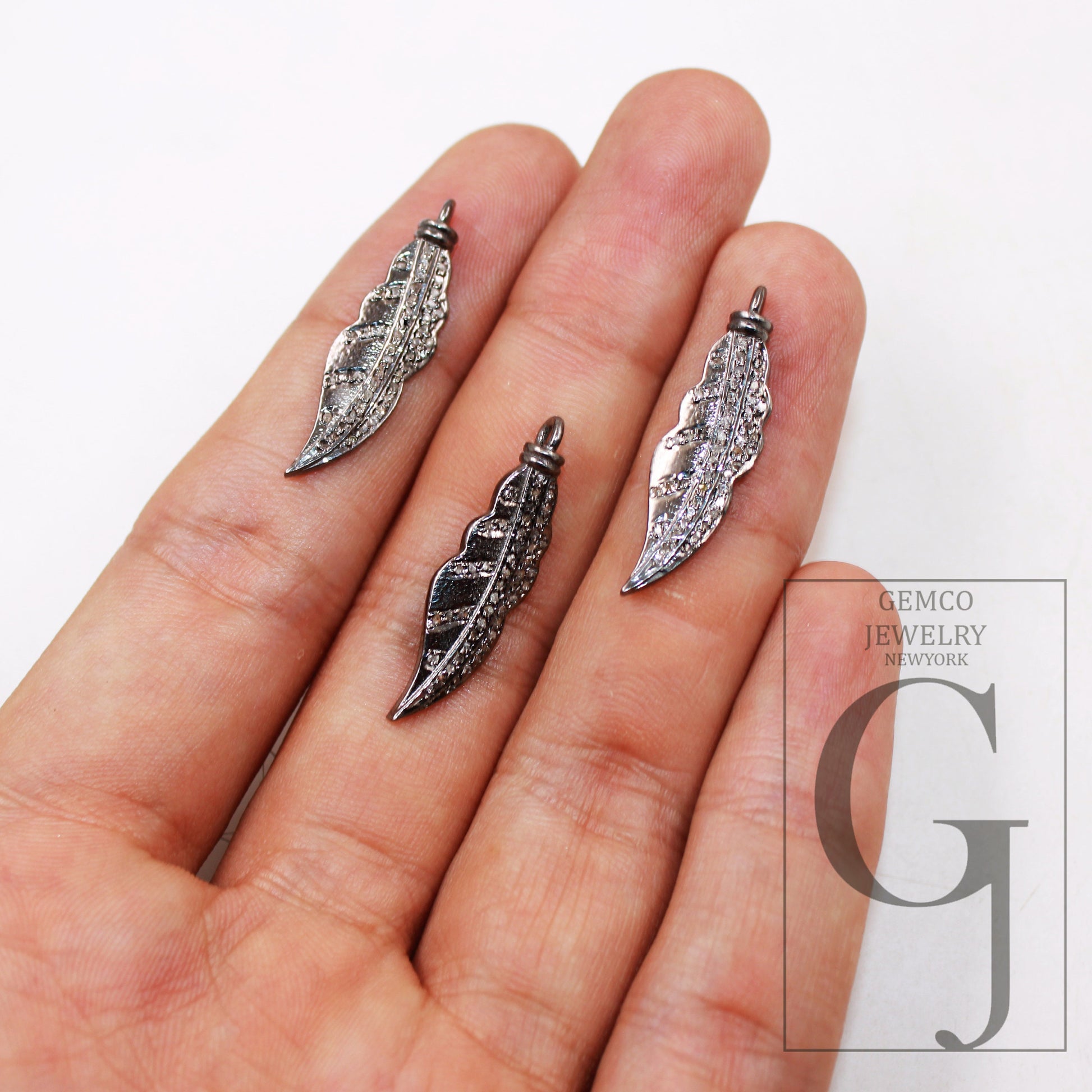 1pc Beautiful leaf designer Rosecut pave diamond pendant 925 sterling silver handmade finish diamond jewelry pendant jewelry