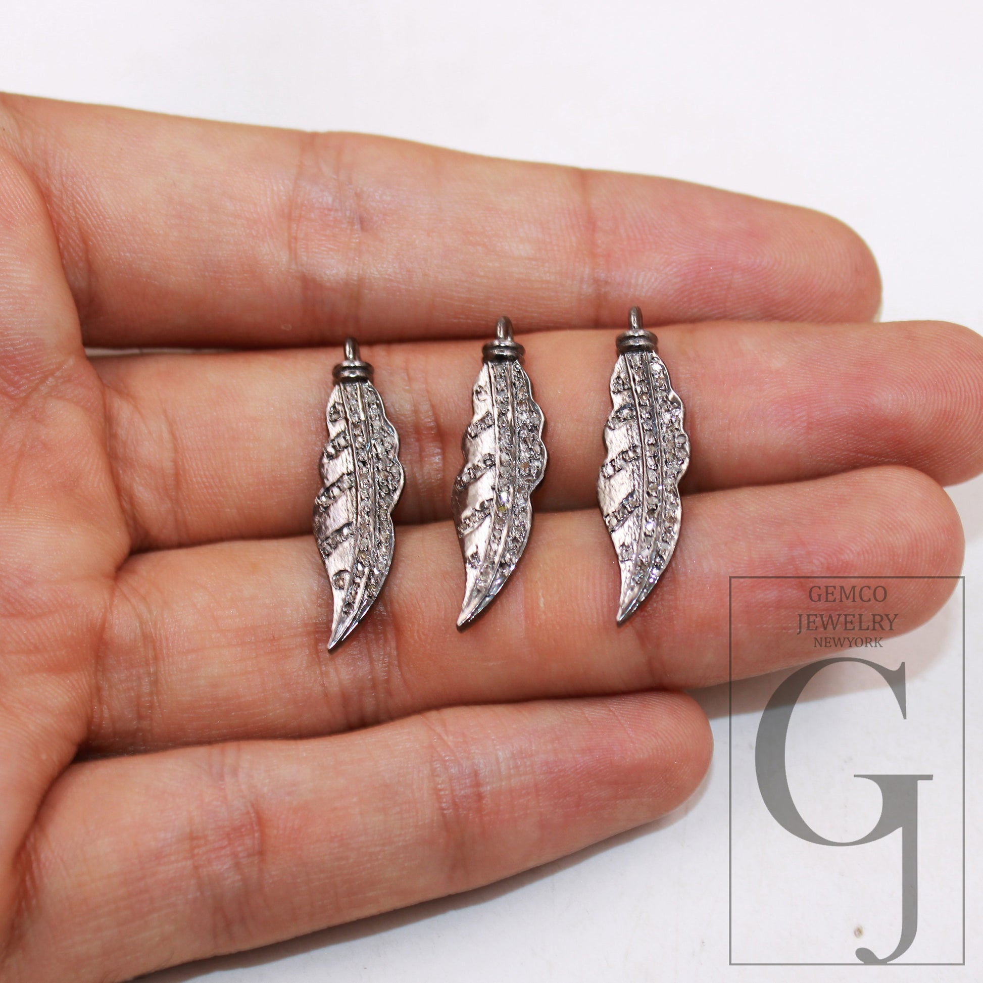 1pc Beautiful leaf designer Rosecut pave diamond pendant 925 sterling silver handmade finish diamond jewelry pendant jewelry