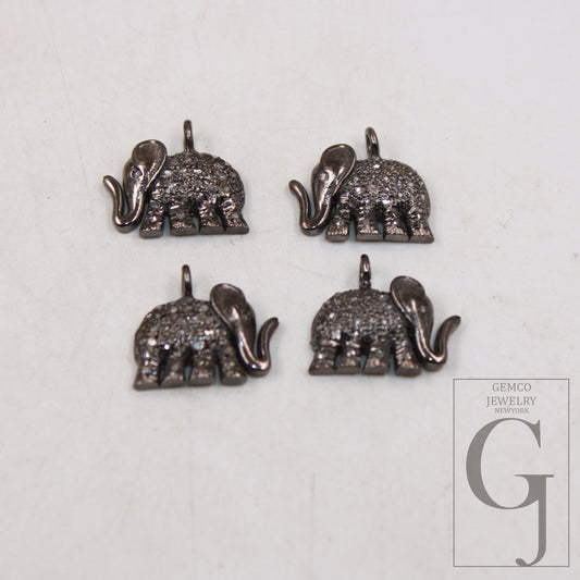 1pc Unique Elephant pendant charm Rose cut pave quality diamond pendant 925 sterling silver handmade diamond necklace pendant animal jewelry