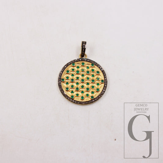 14k vermeil gold emerald pendant designer Rosecut pave diamond pendant 925 sterling silver handmade finish diamond pendant charm jewelry
