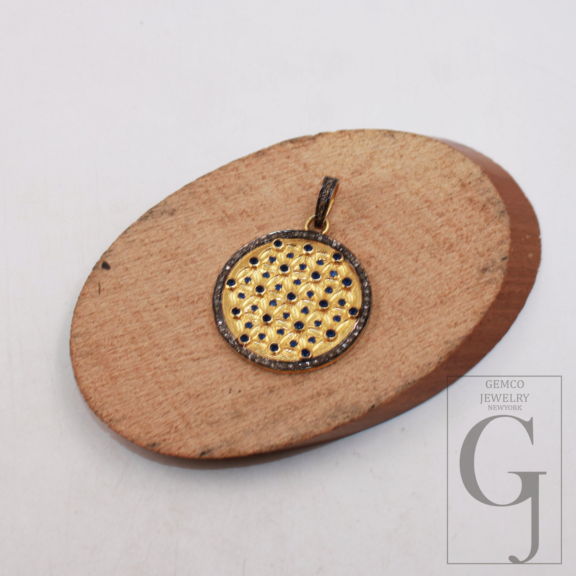 Vermeil gold Blue Sapphire pendant designer Rosecut pave diamond pendant 925 sterling silver handmade finish diamond pendant charm jewelry