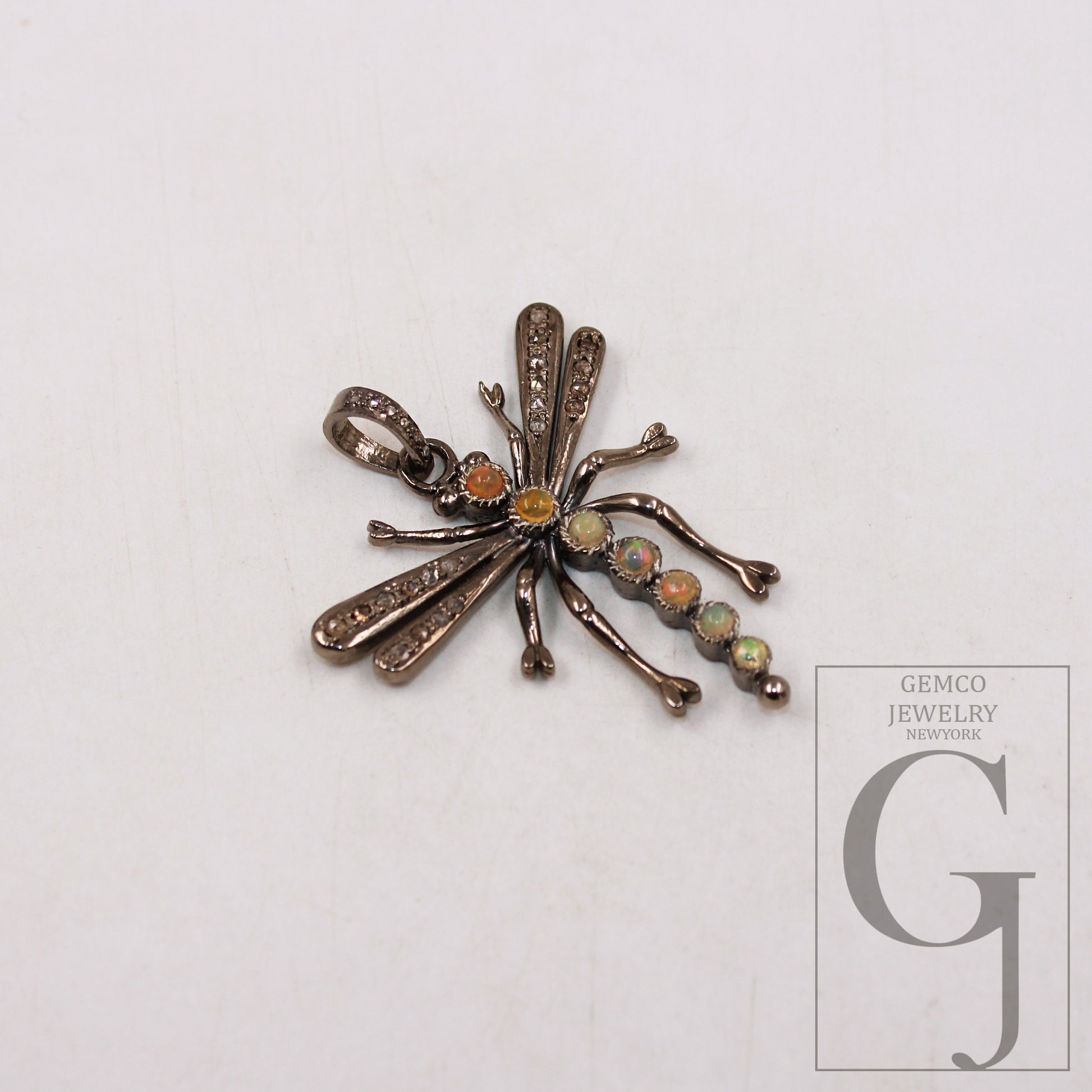 1pc Dragonfly designer opal pendant Rosecut pave diamond pendant 925 sterling silver handmade finish diamond charms necklace pendant jewelry