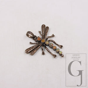 1pc Dragonfly designer opal pendant Rosecut pave diamond pendant 925 sterling silver handmade finish diamond charms necklace pendant jewelry
