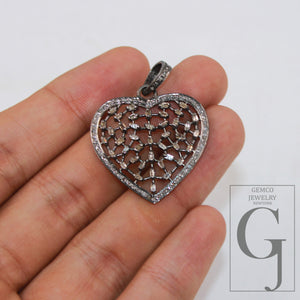 Baguette diamond designer heart love pendant Rosecut pave diamond pendant 925 sterling silver handmade finish diamond charm necklace pendant
