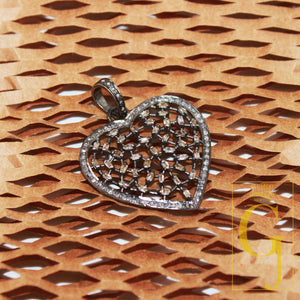 Baguette diamond designer heart love pendant Rosecut pave diamond pendant 925 sterling silver handmade finish diamond charm necklace pendant