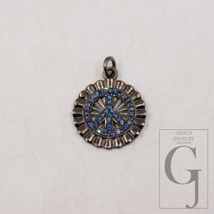 1pc 14k gold finish coin peace design pendant Rosecut pave sapphire pendant 925 sterling silver handmade finish sapphire pendants jewelry