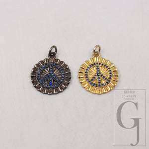 1pc 14k gold finish coin peace design pendant Rosecut pave sapphire pendant 925 sterling silver handmade finish sapphire pendants jewelry