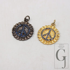 1pc 14k gold finish coin peace design pendant Rosecut pave sapphire pendant 925 sterling silver handmade finish sapphire pendants jewelry