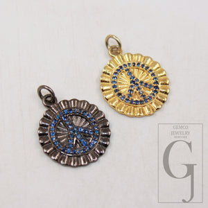 1pc 14k gold finish coin peace design pendant Rosecut pave sapphire pendant 925 sterling silver handmade finish sapphire pendants jewelry