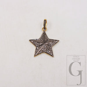1pc Antique Star Pendant Designer Rosecut Pave Diamond Pendant Sterling 925 Silver Handmade Finish Diamond Charm Necklace Pendant Jewelry