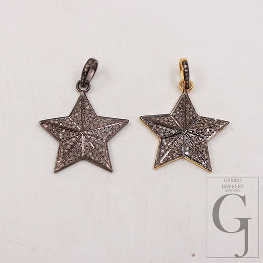 1pc Antique Star Pendant Designer Rosecut Pave Diamond Pendant Sterling 925 Silver Handmade Finish Diamond Charm Necklace Pendant Jewelry