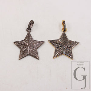 1pc Antique Star Pendant Designer Rosecut Pave Diamond Pendant Sterling 925 Silver Handmade Finish Diamond Charm Necklace Pendant Jewelry