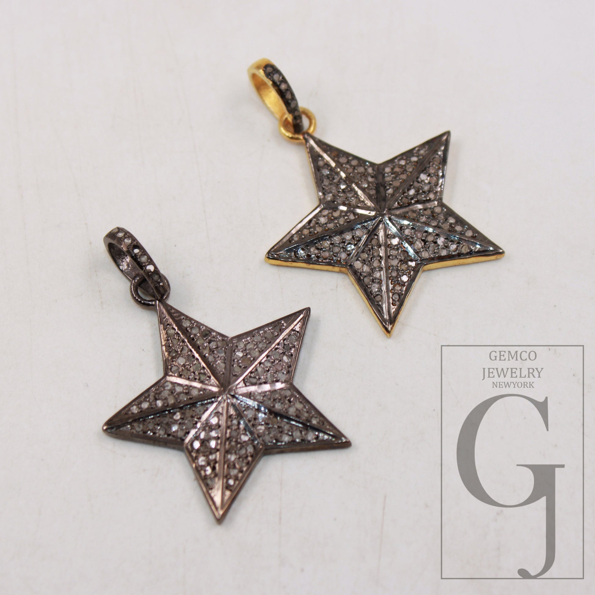 1pc Antique Star Pendant Designer Rosecut Pave Diamond Pendant Sterling 925 Silver Handmade Finish Diamond Charm Necklace Pendant Jewelry