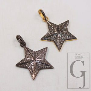 1pc Antique Star Pendant Designer Rosecut Pave Diamond Pendant Sterling 925 Silver Handmade Finish Diamond Charm Necklace Pendant Jewelry