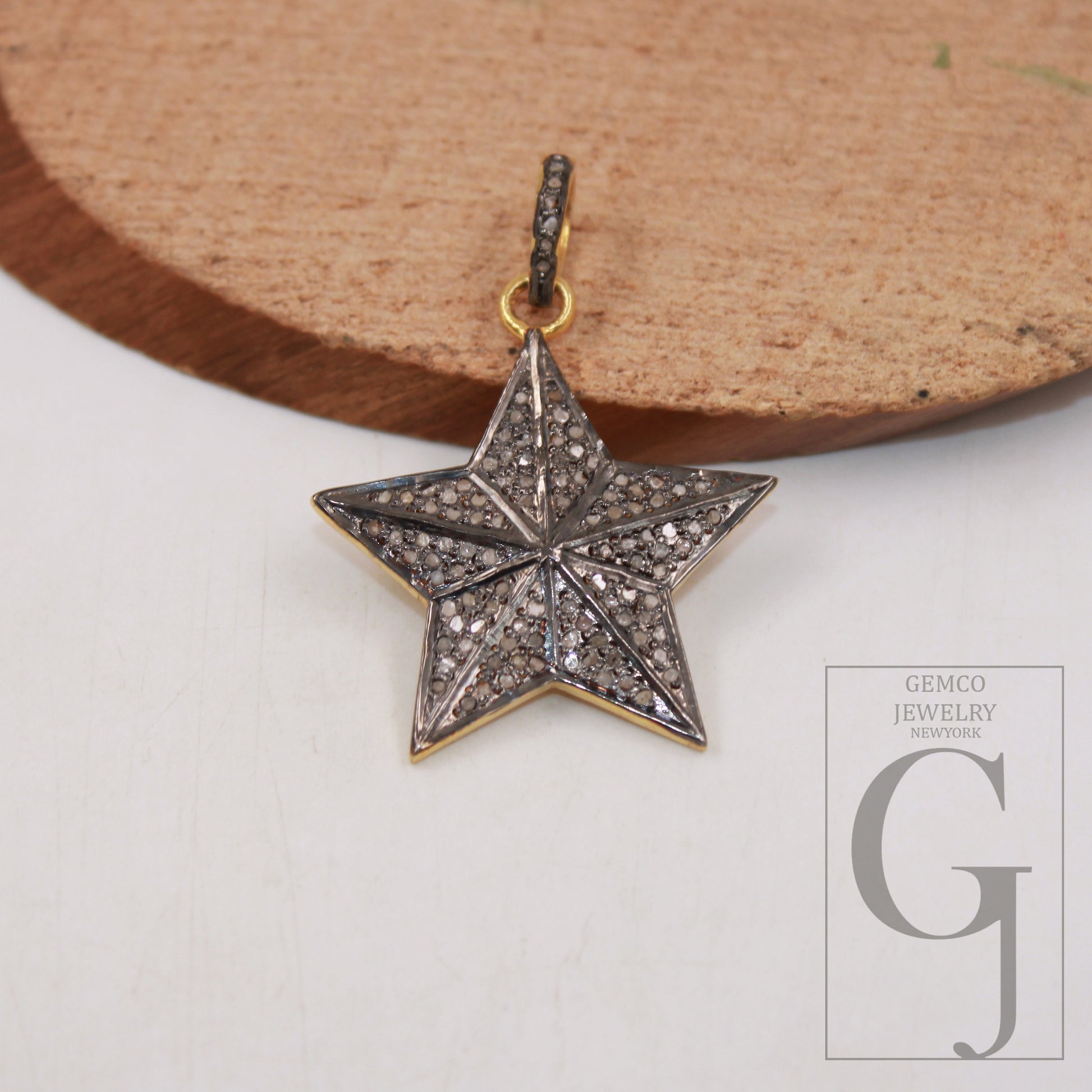 1pc Antique Star Pendant Designer Rosecut Pave Diamond Pendant Sterling 925 Silver Handmade Finish Diamond Charm Necklace Pendant Jewelry