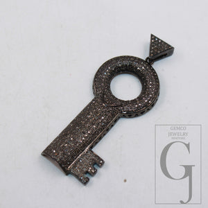 Key pendant design brilliant cut diamond pave diamond pendant 925 sterling silver handmade finish beautiful diamond jewelry pendant jewelry