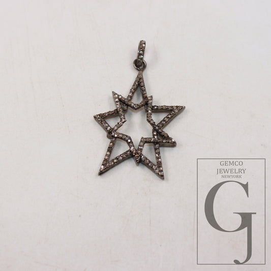 1pc Oxidized Star pendant Rosecut pave diamond pendant 925 sterling silver handmade finish diamond jewelry necklace pendant jewelry