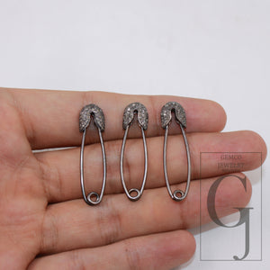 1 pcs Pave Diamond 925 Sterling Silver Handmade Rose Cut Pave Diamond Diamond Safety Pin Pendant Diamond Pendant Safety Pin Charms