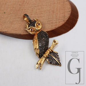 Pave diamond rosecut pendant 925 sterling silver pendant handmade diamond pendant designer animal figure golden owl shaped diamond pendant