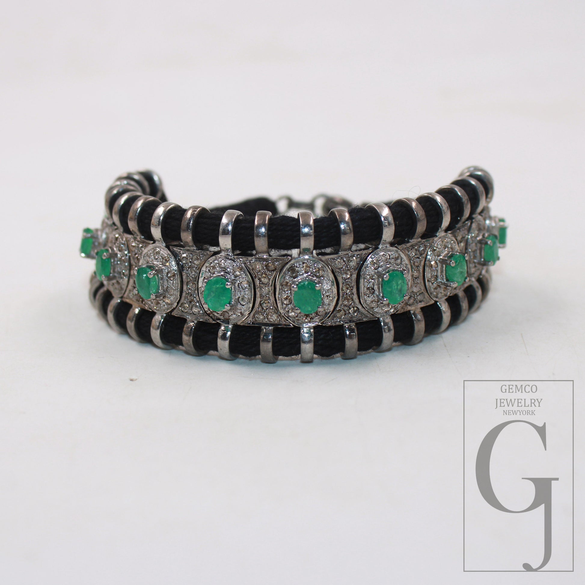 Green emerald design thread bracelet Rosecut pave diamond thread bangle bracelet 925 sterling silver handmade finish bangle macrame bracelet