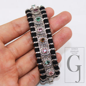 1pc Multi tourmaline design thread bracelet Rosecut pave diamond thread bangle bracelet 925 silver handmade finish bangle macrame bracelet