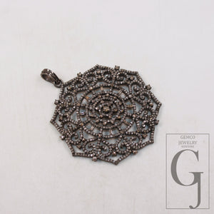 1pc Oxidized finish snowflake Pave diamond rosecut pendant 925 sterling silver pendant handmade diamond pendant jewelry