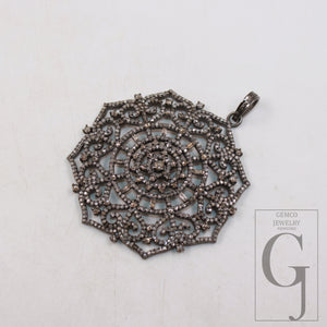 1pc Oxidized finish snowflake Pave diamond rosecut pendant 925 sterling silver pendant handmade diamond pendant jewelry