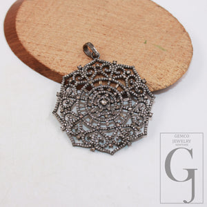 1pc Oxidized finish snowflake Pave diamond rosecut pendant 925 sterling silver pendant handmade diamond pendant jewelry