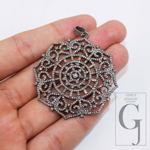 1pc Oxidized finish snowflake Pave diamond rosecut pendant 925 sterling silver pendant handmade diamond pendant jewelry