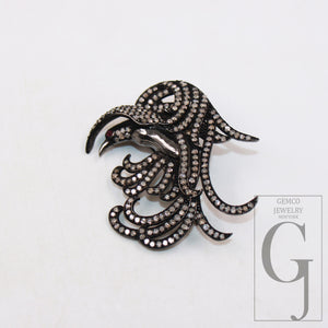 Beautiful  Dark Oxidized Diamond Bird Designer Rosecut Pave Diamond Pendant 925 Sterling Silver Handmade Finish Diamond Necklace Pendant