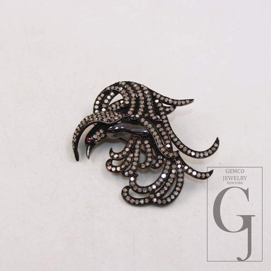 Beautiful  Dark Oxidized Diamond Bird Designer Rosecut Pave Diamond Pendant 925 Sterling Silver Handmade Finish Diamond Necklace Pendant