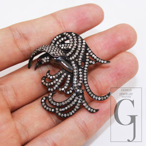 Beautiful  Dark Oxidized Diamond Bird Designer Rosecut Pave Diamond Pendant 925 Sterling Silver Handmade Finish Diamond Necklace Pendant