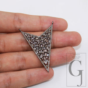 Baguette diamond designer Spike pendant Rosecut pave diamond pendant sterling silver handmade finish diamond charm necklace pendant jewelry