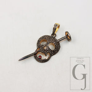 1pc Skull Nail Ruby Pendant Design Rosecut Pave Diamond Pendant 925 Sterling Silver Handmade Finish Diamond Pendant Jewelry