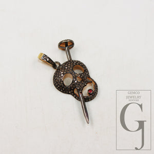 1pc Skull Nail Ruby Pendant Design Rosecut Pave Diamond Pendant 925 Sterling Silver Handmade Finish Diamond Pendant Jewelry