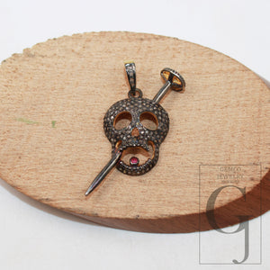 1pc Skull Nail Ruby Pendant Design Rosecut Pave Diamond Pendant 925 Sterling Silver Handmade Finish Diamond Pendant Jewelry