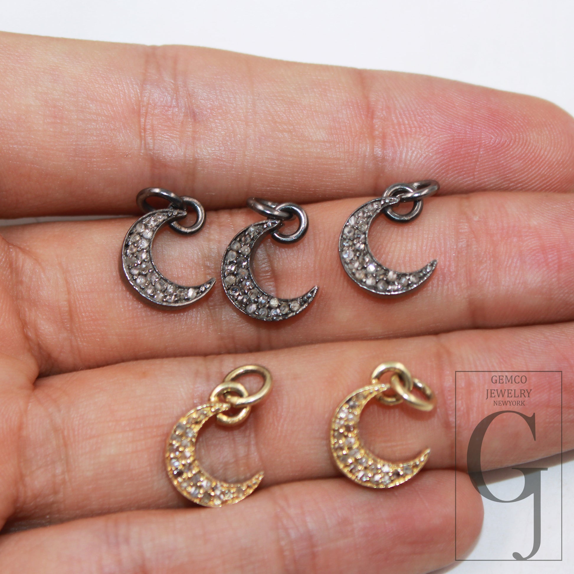 Crescent moon pendant designer Rosecut pave diamond pendant 925 sterling silver handmade finish diamond charms necklace pendant jewelry