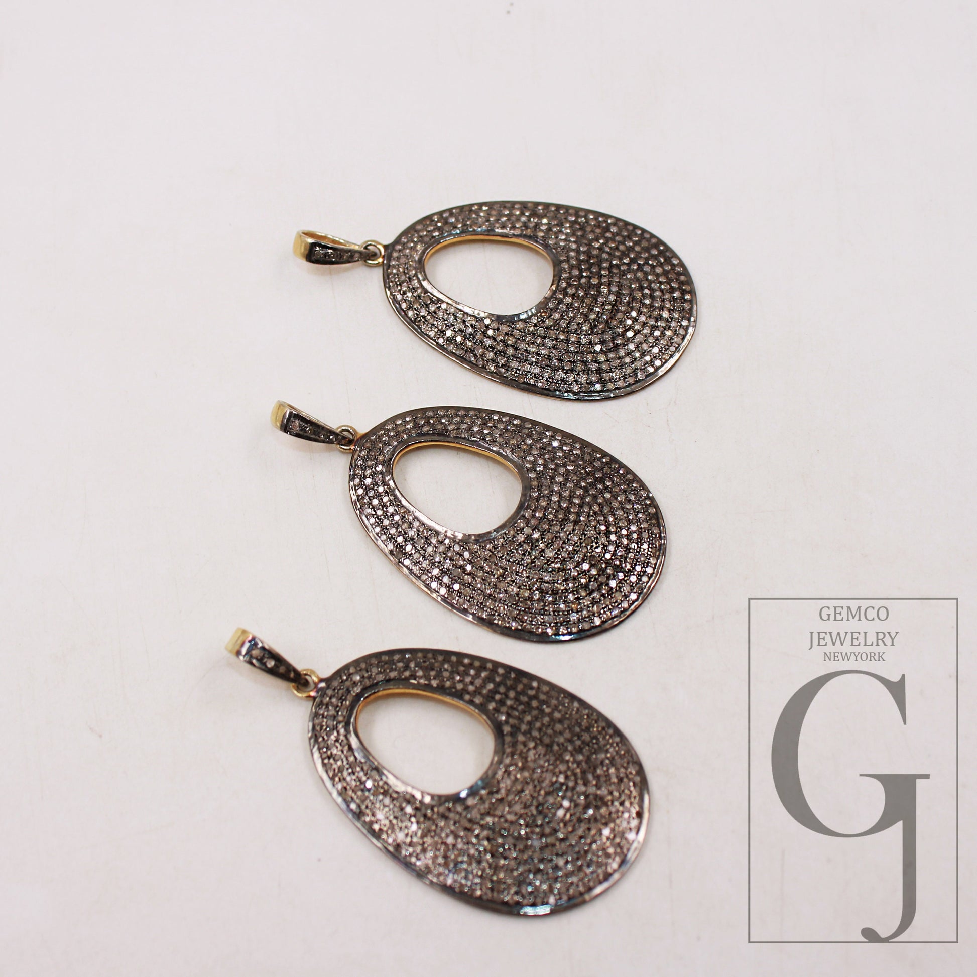 1pc Vermeil Gold Oval shaped rosecut pave diamond pendant 925 sterling silver handmade finish diamond pendant jewelry charms