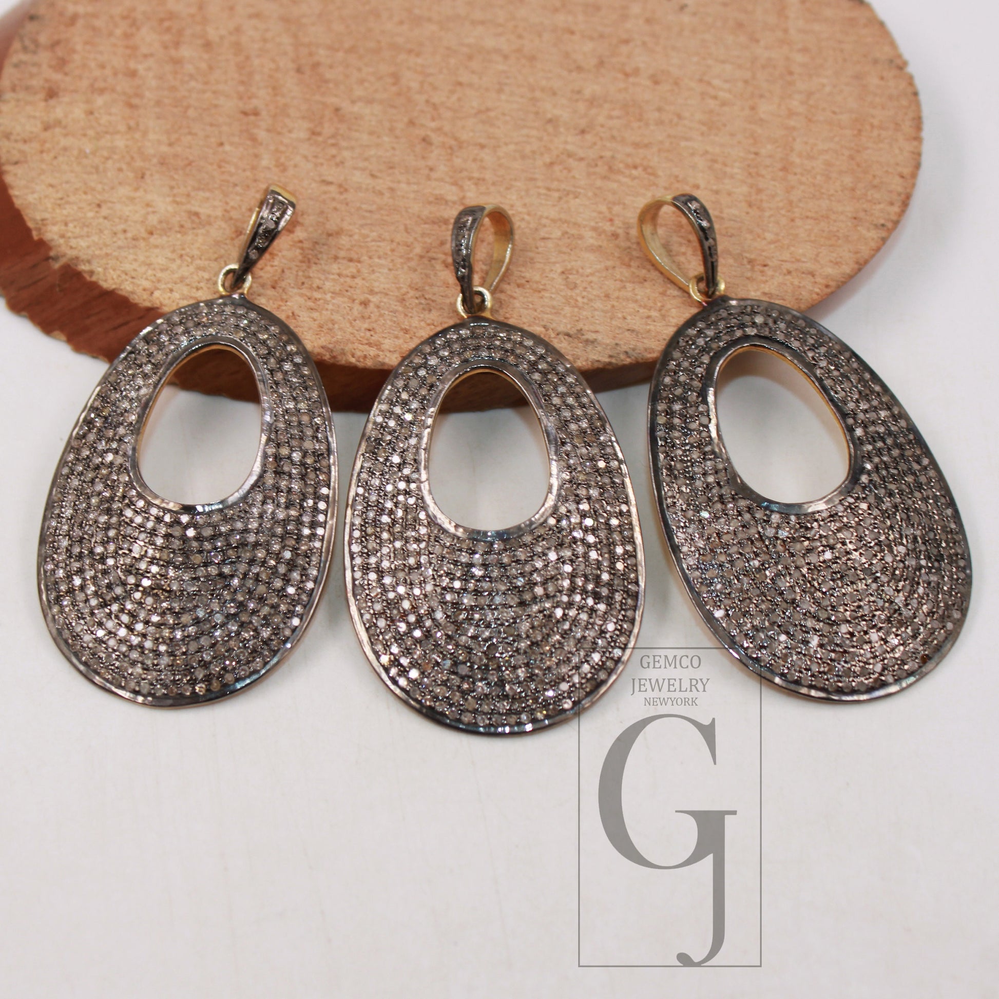 1pc Vermeil Gold Oval shaped rosecut pave diamond pendant 925 sterling silver handmade finish diamond pendant jewelry charms