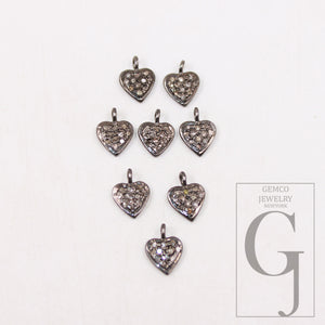 1pc mini Heart pendant love charm Rosecut pave diamond pendant 925 sterling silver handmade finish diamond charms pendant jewelry supplies