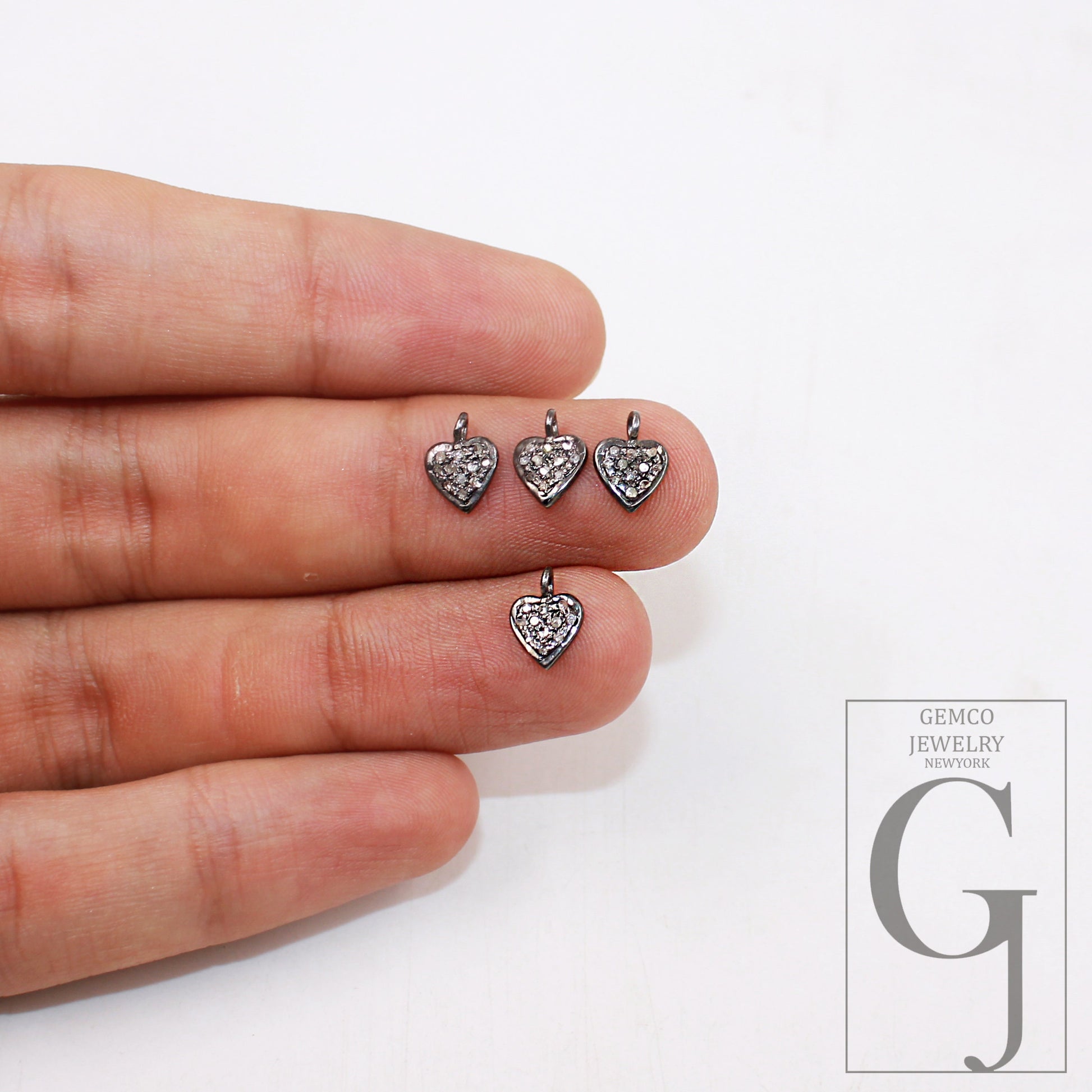 1pc mini Heart pendant love charm Rosecut pave diamond pendant 925 sterling silver handmade finish diamond charms pendant jewelry supplies