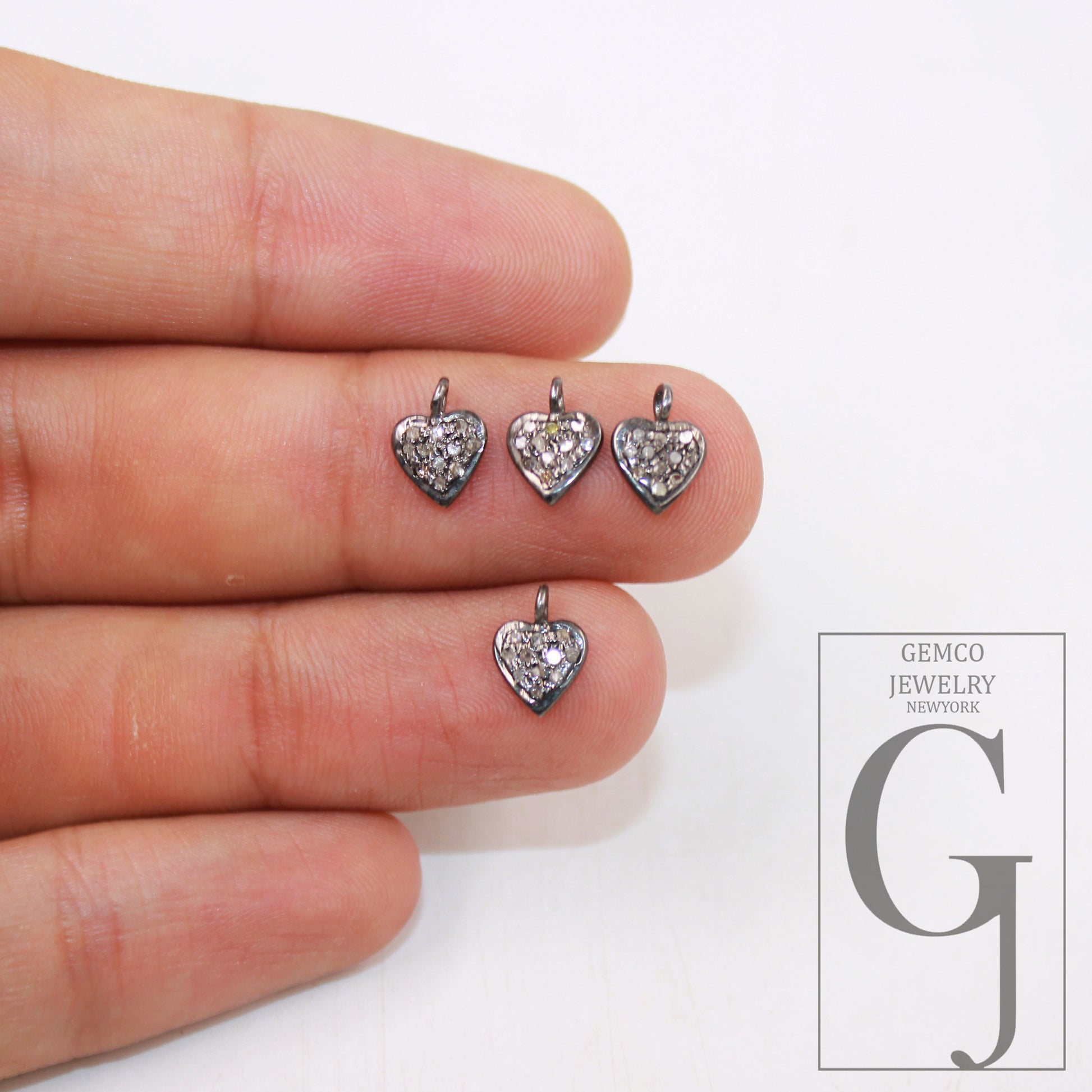 1pc mini Heart pendant love charm Rosecut pave diamond pendant 925 sterling silver handmade finish diamond charms pendant jewelry supplies