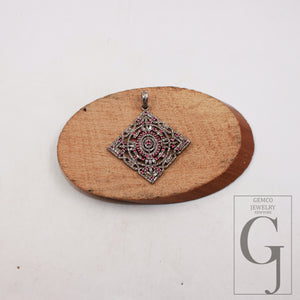 Pink sapphire pendant baguette diamond pendant Rosecut pave diamond pendant sterling silver handmade finish design diamond pendant jewelry