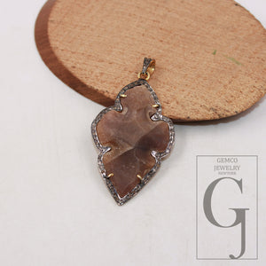 Beautiful brown stone Pave diamond rosecut pendant 925 sterling silver finish pendant handmade diamond pendant diamond charm jewelry