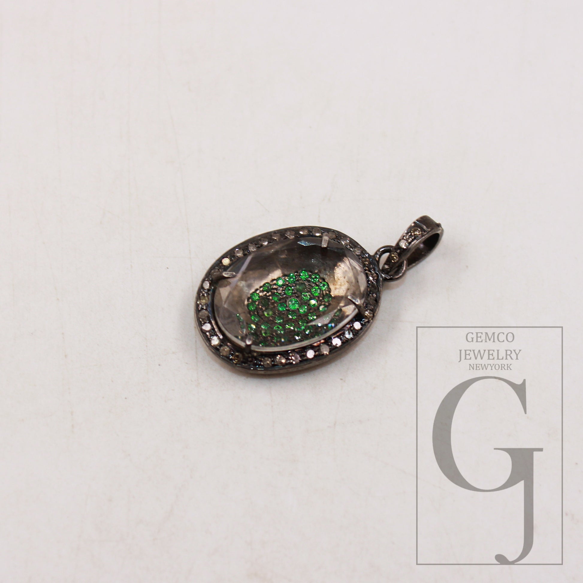 Beautiful Designer Rosecut Pave Diamond Pendant 925 Sterling Silver Handmade Finish Natural Oval Crystal Stone Center Stone  Diamond Jewelry