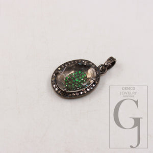 Beautiful Designer Rosecut Pave Diamond Pendant 925 Sterling Silver Handmade Finish Natural Oval Crystal Stone Center Stone  Diamond Jewelry