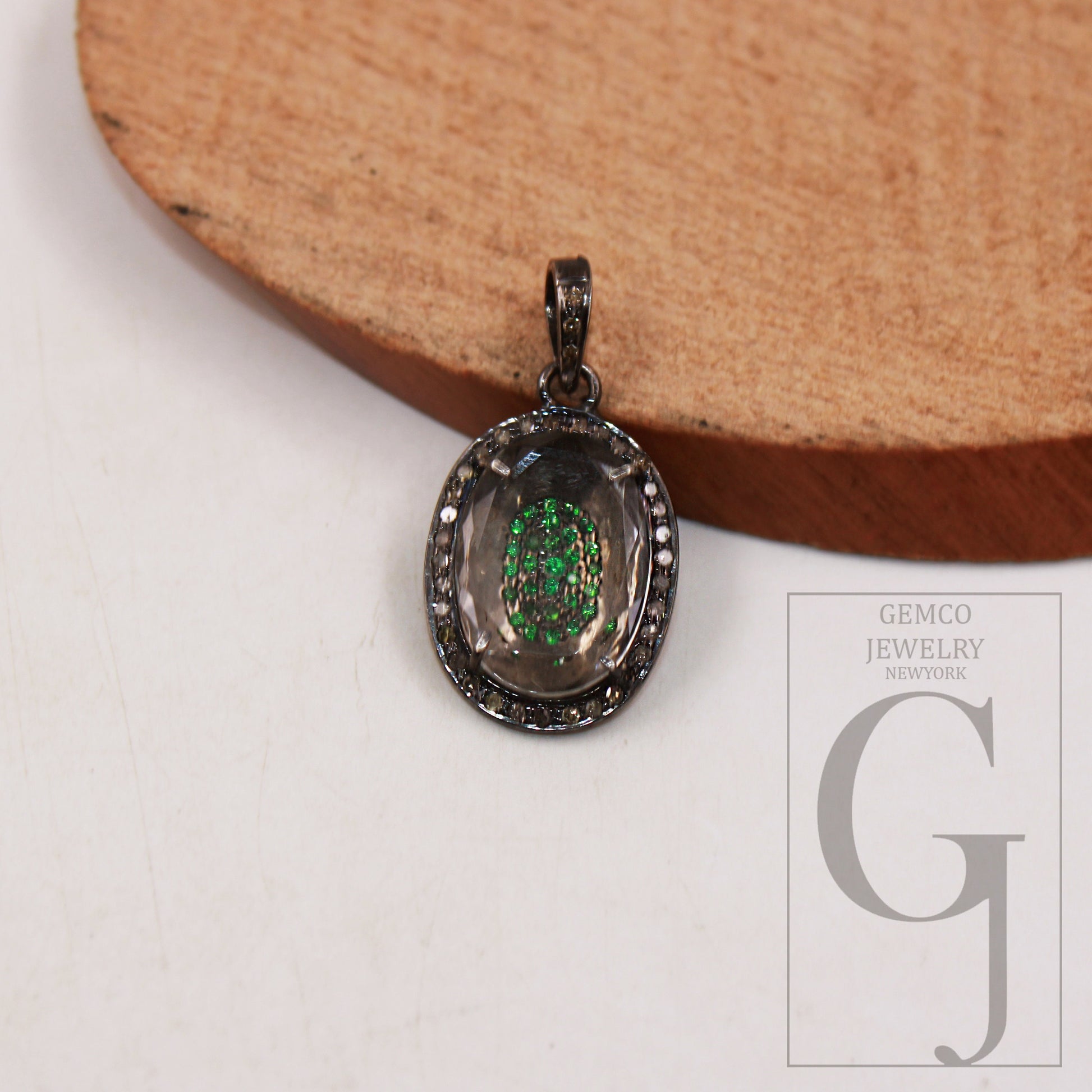 Beautiful Designer Rosecut Pave Diamond Pendant 925 Sterling Silver Handmade Finish Natural Oval Crystal Stone Center Stone  Diamond Jewelry