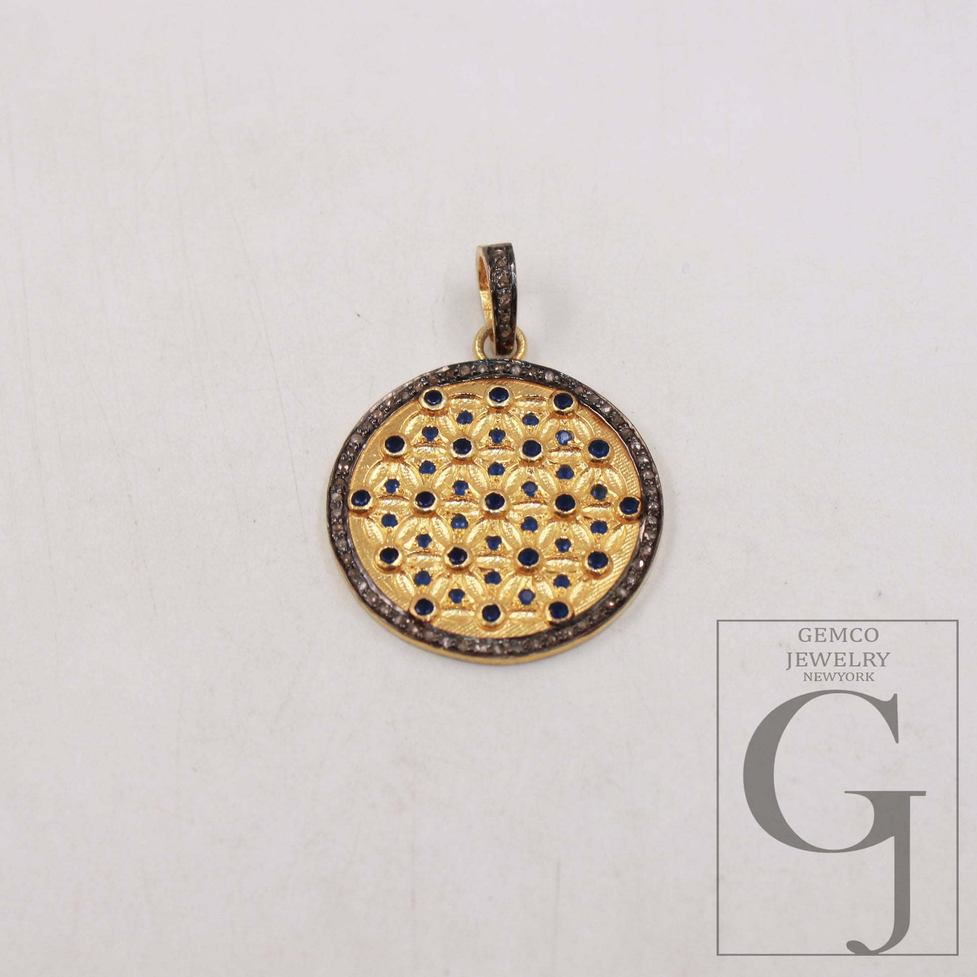 Vermeil gold Blue Sapphire pendant designer Rosecut pave diamond pendant 925 sterling silver handmade finish diamond pendant charm jewelry
